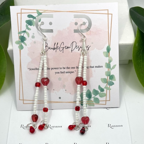 Unique Quality Handcrafted Earrings-Boho hearts and teardrop crystal chandelier - Picture 3 of 4